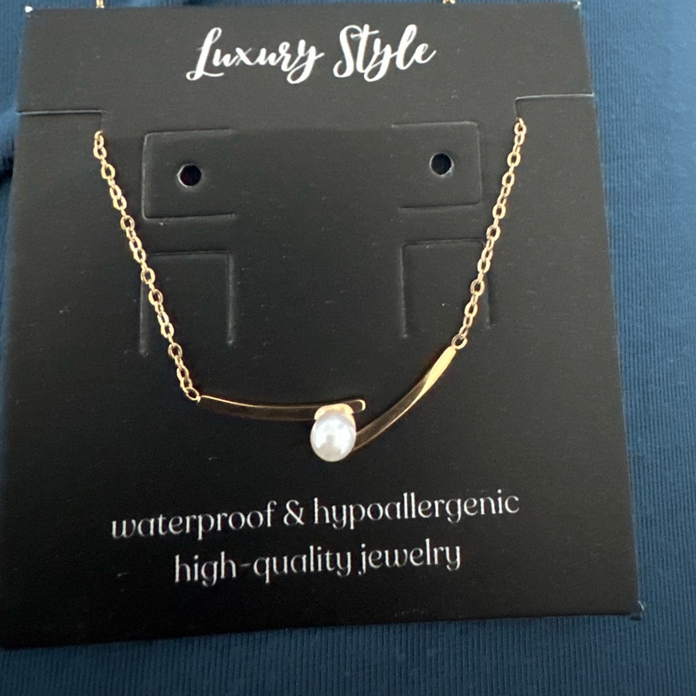 Gold Necklace with Pearl Accent
